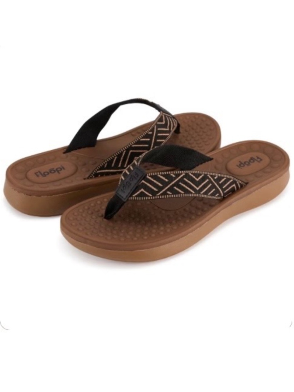 Floopi Women’s Aztec Knit Thong Flip Flop in Black/Tan Size: 8 - NWT